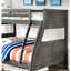 Bois massif, lit superposé simple au-dessus d'un lit double, lit superposé, gris, réversible, tête de lit à planche transitionnelle, traverses de protection, lit gigogne, lit double avec conception en bois gris, rails et lit gigogne