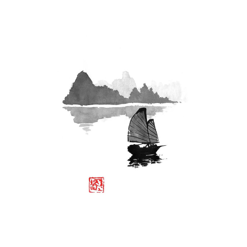 Boat by Péchane - Painting on Canvas, 20.32 cm H x 30.48 cm W, Wrapped Canvas