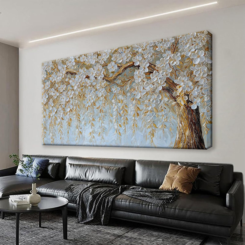 Toile, art mural, impression de fleurs, arbre blanc, impressions d'art murales, prêt à accrocher, photo pour salle de bain et bureau