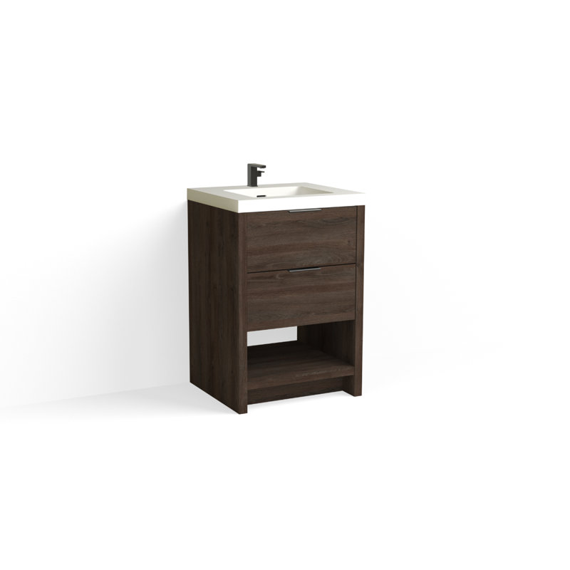 Vue 24" W Freestanding Single Bathroom Vanity, Glossy White/Single, Matte Black, White Nanomatte