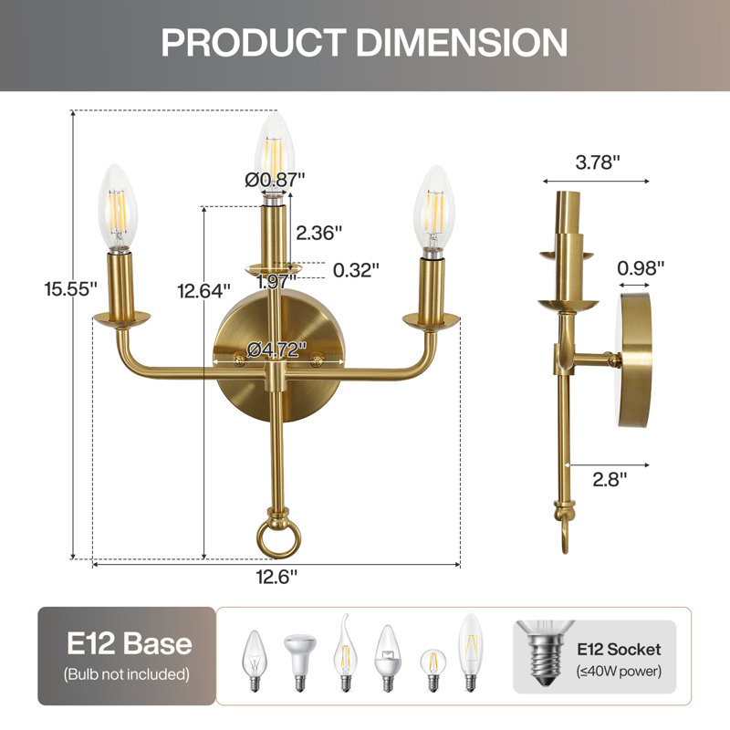 3-Light Antique Brass Candle Wall Sconce