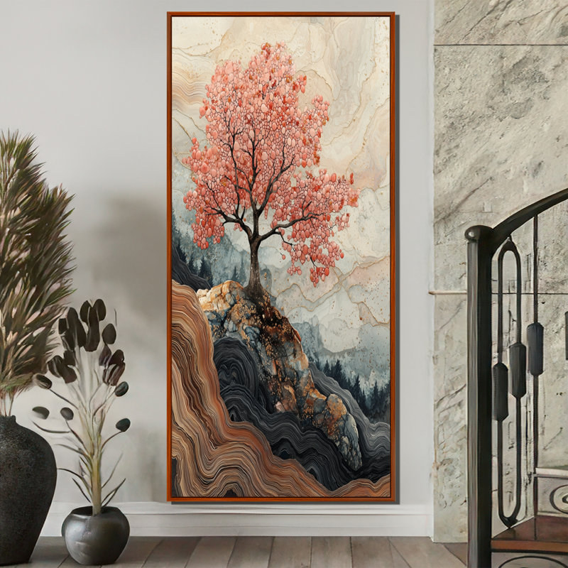 Hillyard - impressions sur toile florales, H 60 po x l 28 po, Brun, Impression encadrée flottante