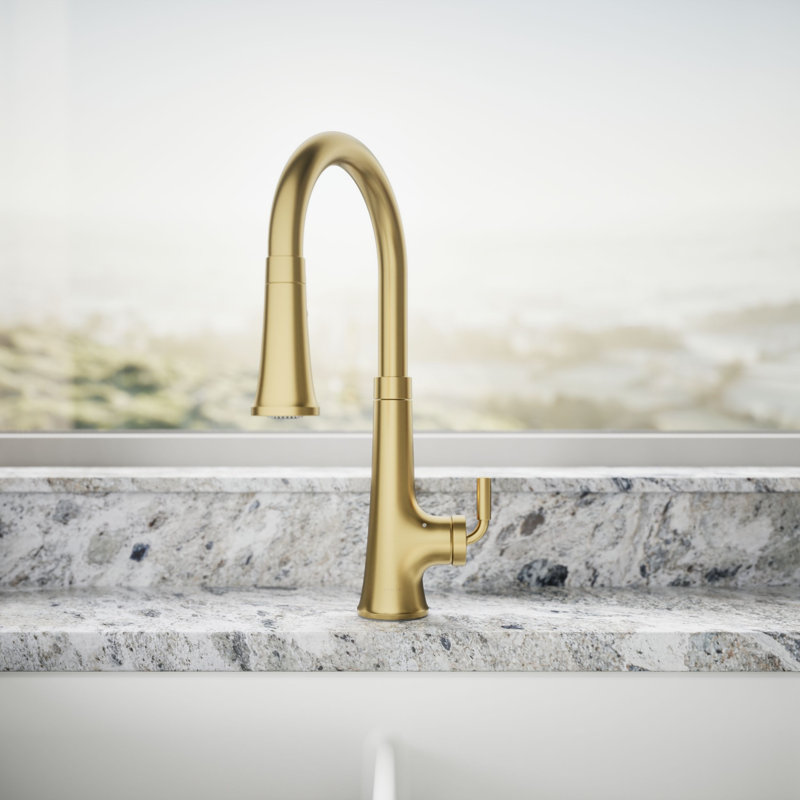 Tone Touchless Pull-Down Kitchen Sink Faucet with Three-Function Sprayhead, Vibrant Brushed Moderne Brass