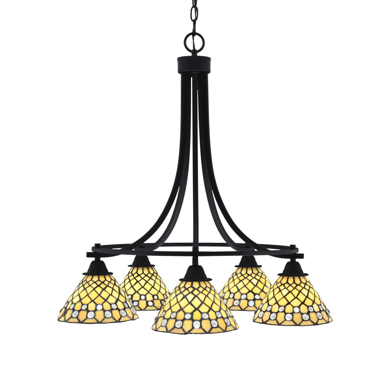 Paramount 5 Light Downlight Chandelier Shown In Matte Black Finish With 7" Starlight Art Glass