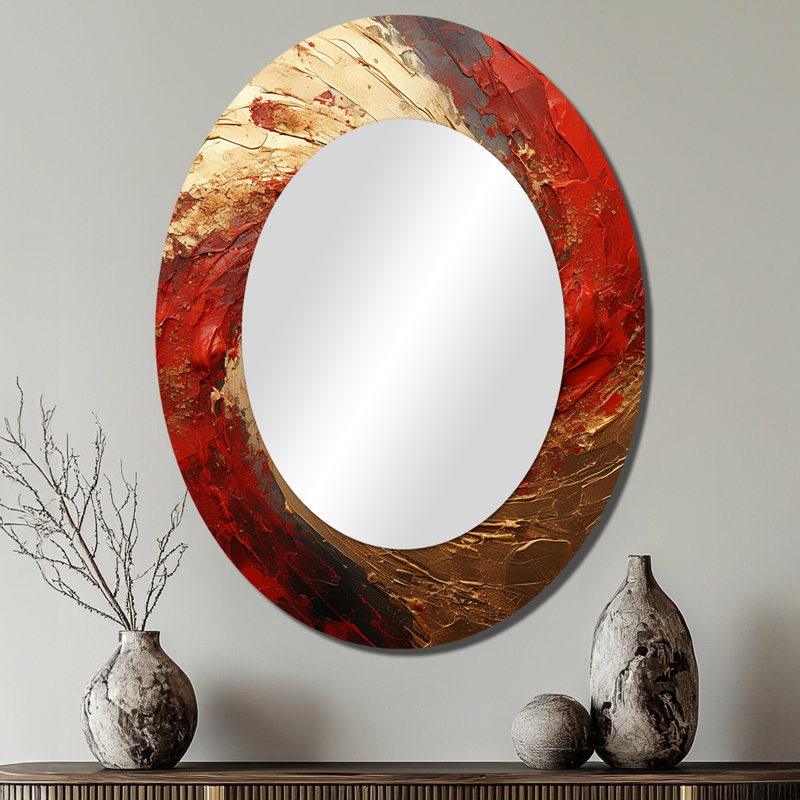 Deboles rouge or fusion spirale - abstrait spirales murales uniques, miroir moderne, art imprimé en métal, 40 po x 30 po