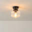 Plafonnier encastré noir mat 1 lumière Adelone avec abat-jour en verre nervuré