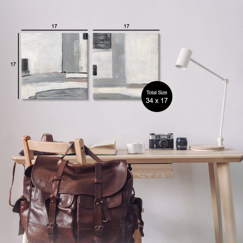 Industrial Abstract Grey Geometric by Sally Swatland - 2 Piece Painting Set, 17" H x 17" W