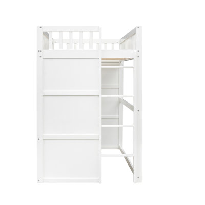 Twin Size Loft Bed With - White, Robust Solid Wood For A Secure Sleep Ensuring Peaceful And Comfortable Sleeping Environment