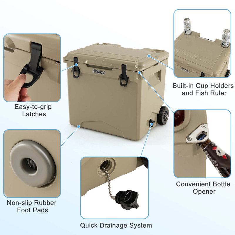 Costway 42 Quarts Ice Chest with wheels Tan