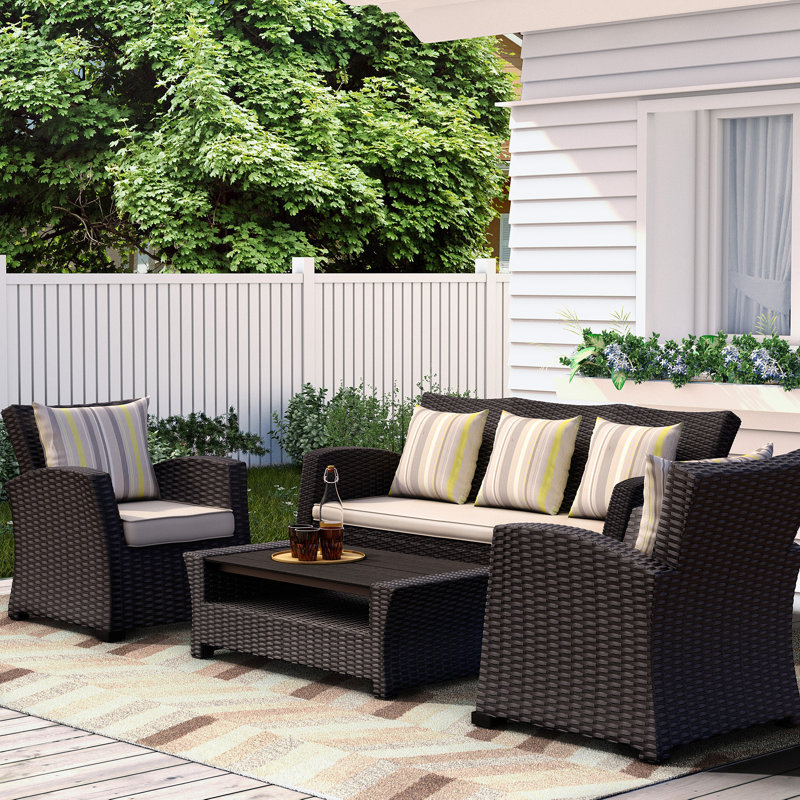 Shingo Outdoor Patio Black Wicker Coffee Table