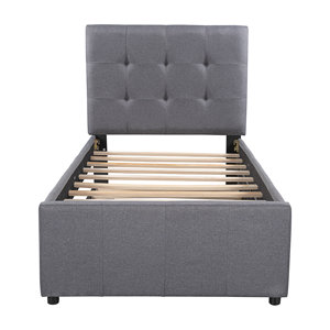 Latitude Run® Linen Upholstered Platform Bed With Headboard And Trundle ...