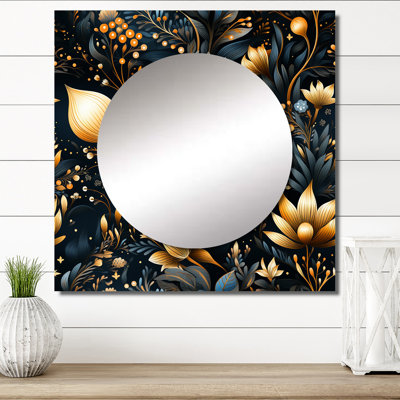 «Blue Celestial Boho», art mural miroir bohémien et éclectique carré pour salle de bain