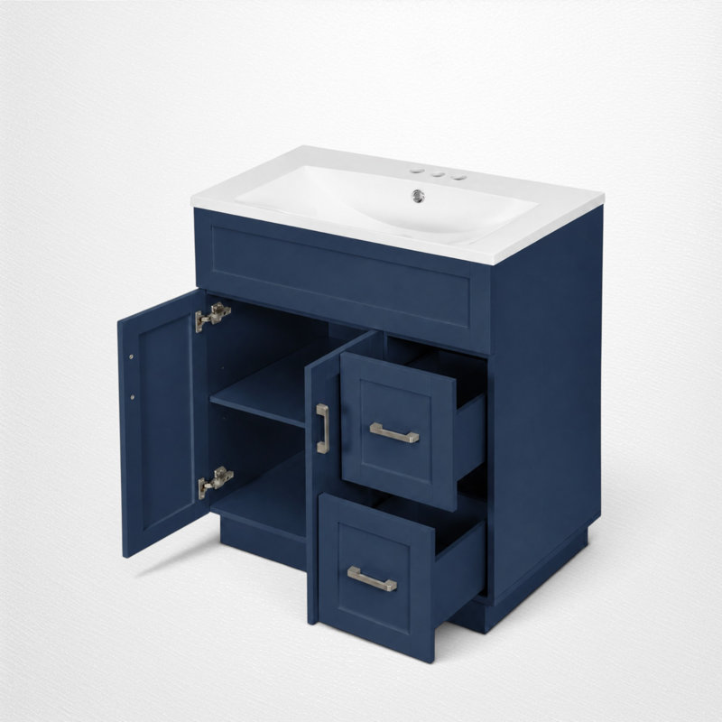 Meuble-lavabo simple de 76 cm (30 po), style Shaker, lavabo en résine, charnières à fermeture amortie, style traditionnel, salle de bain