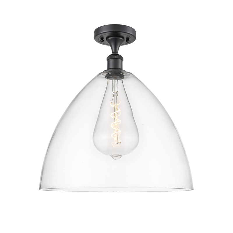 Plafonnier semi-encastré 1 lumière Germinia, Transparent, H 18,75 po x l 16 po x P 16 po, Noir mat
