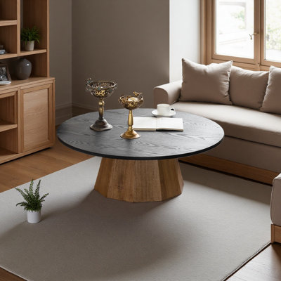Table basse ronde en bois à piédestal robuste pour salon facile à assembler