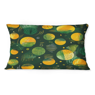 Yellow Green Midcentury Geometry Circles - Midcentury Geometry Lumbar Pillow