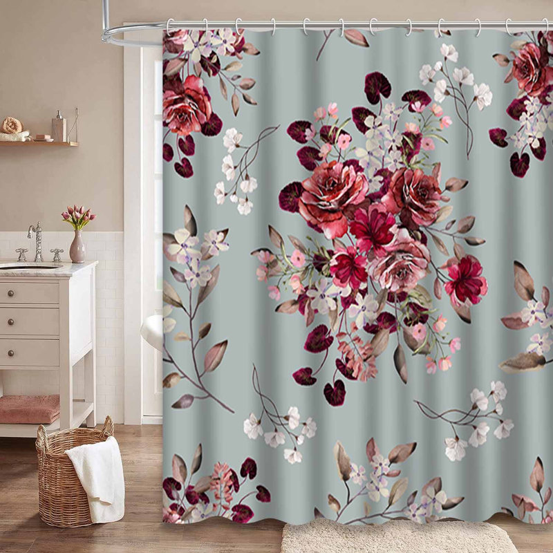Rideau de douche sans couture à fleurs rétro avec 12 crochets, L 72 po x l 72 po