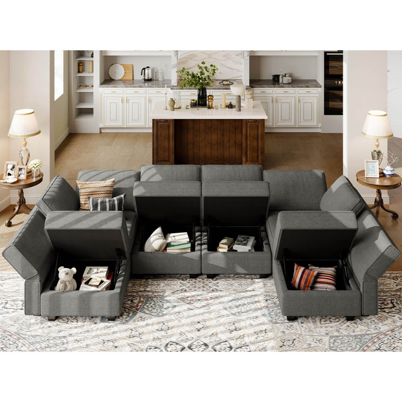Upholstered Sectional Reversible, Light Gray 100% Polyester