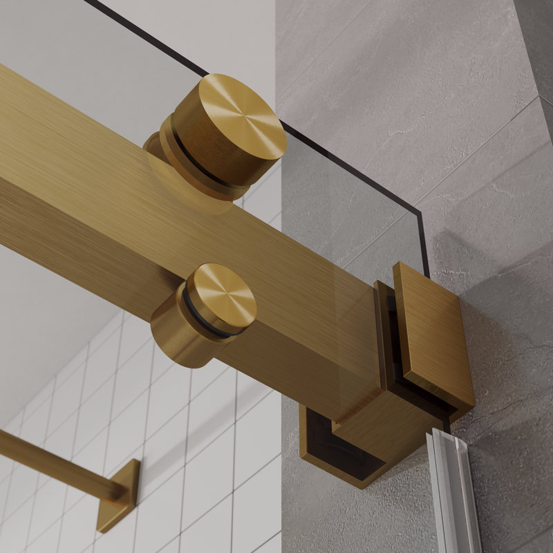 Satin Gold Frameless Double Sliding Shower Door with Clear Tempered Glass