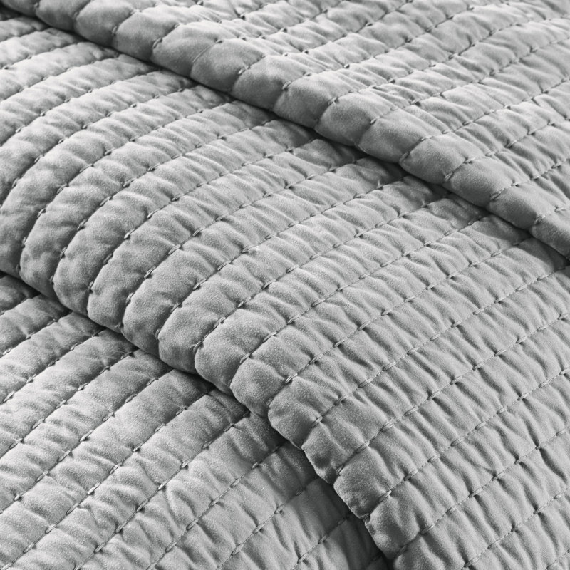 Literie courtepointe réversible grise simple / simple TG - 2 pièces, rembourrée de coton, microfibre, atténue les problèmes de sinus, réversible, allergies