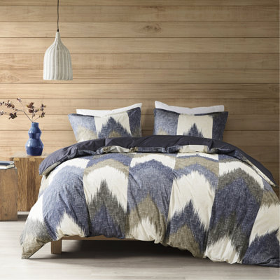 Literie 3 pièces pour lit double / grand à la mode - Coton imprimé avec revers uni et imprimé 2 taies décoratives avec fermeture à boutons pour une chambre à coucher fascinante