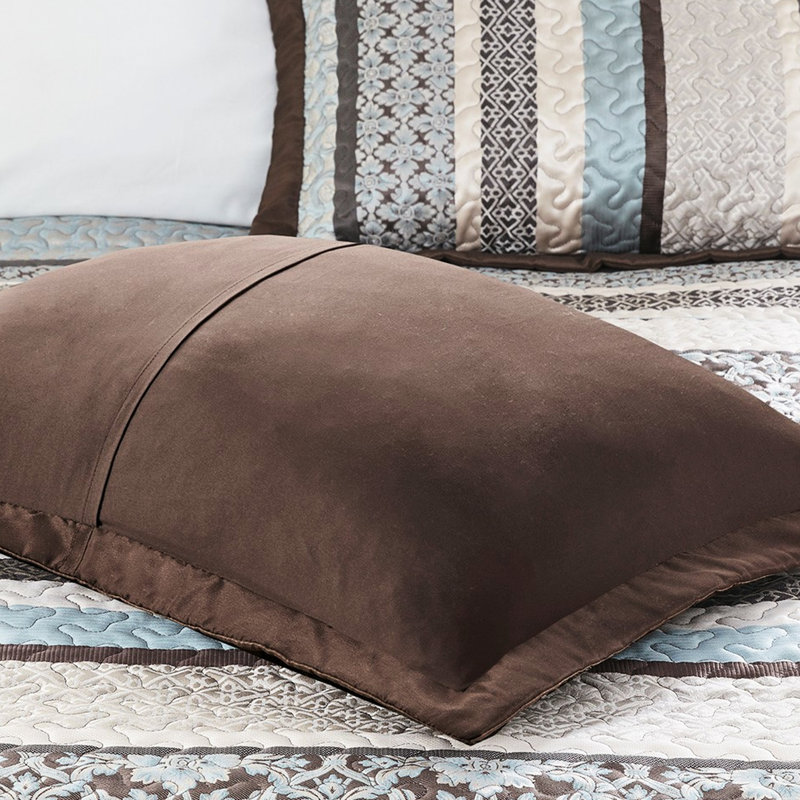 Courtepointe bleue de style traditionnel pour très grand / très grand lit avec coussins, literie 5 pièces, broderie réversible