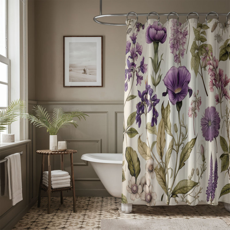 Rideau de douche 1 pièce Violet Blossoms, H 74 po x l 71 po