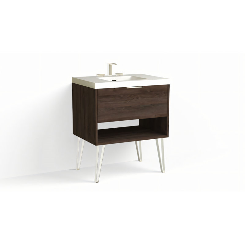 Modo 30" W Freestanding Single Bathroom Vanity with Dawson Leg, Matte White/8" Widespread, Polished Nickel, Biondo