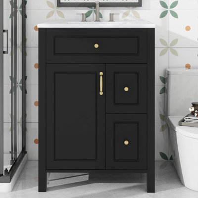 Meuble-lavabo 24 po avec lavabo en céramique 1 porte à fermeture douce et 2 tiroirs