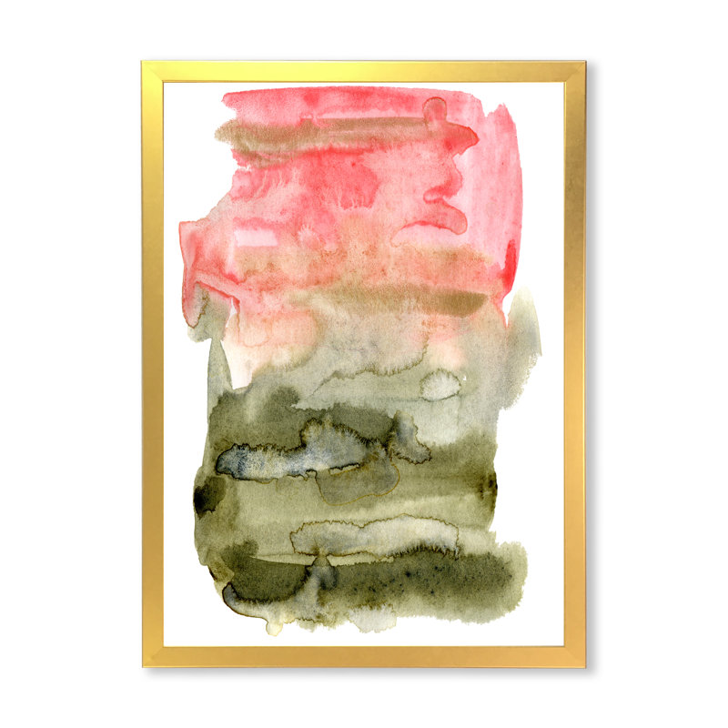 «Pink Red and Green Abstract Clouds», peinture sur toile à cadre flottant, Toile encadrée d'or, H 32 po x l 16 po x P 1 po