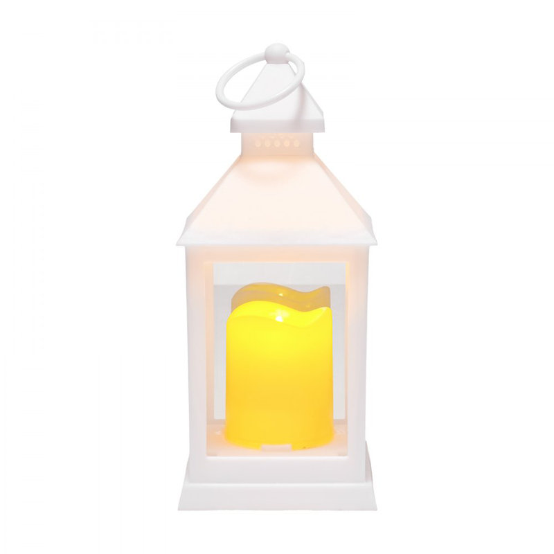 Decorative Candle Lantern, LED Electric Flameless Candle, Plastic LED Holder with Glass, Wall Hanging Indoor Porch Lanterns for Wedding Table Party Farmhouse Indoor Decor, White