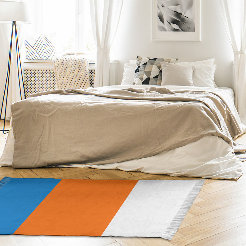 Tapis bleu/orange rayé/zone blanche Miami, Non