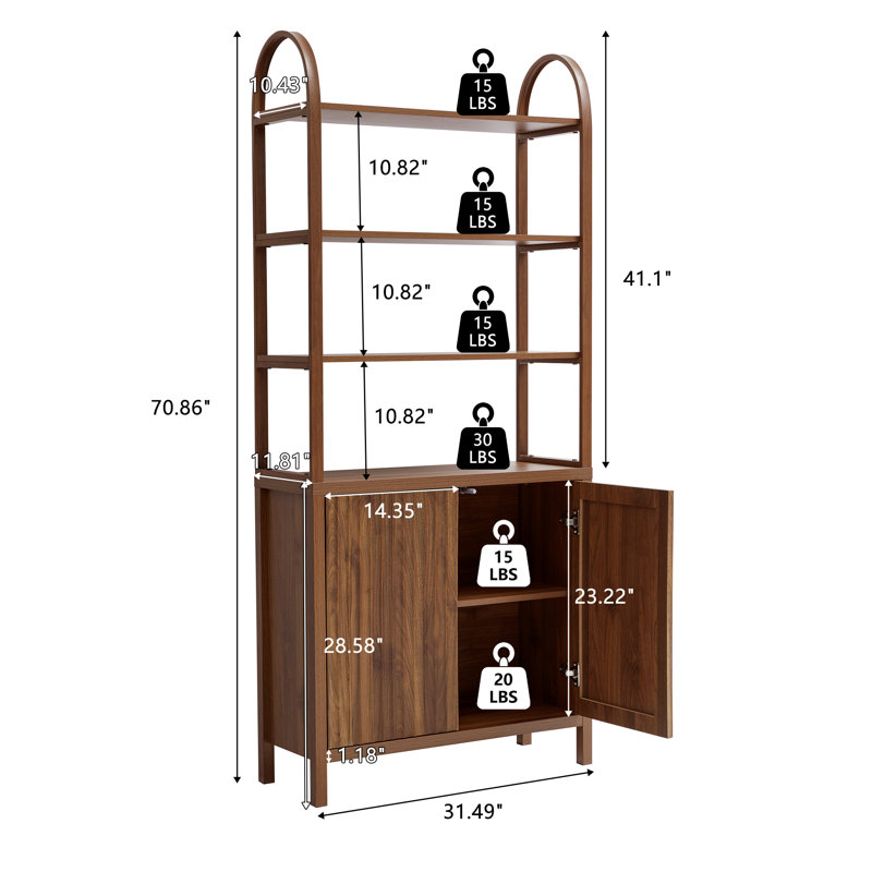 71'' Tall Etagere Arched Bookshelf with Storage Cabinet