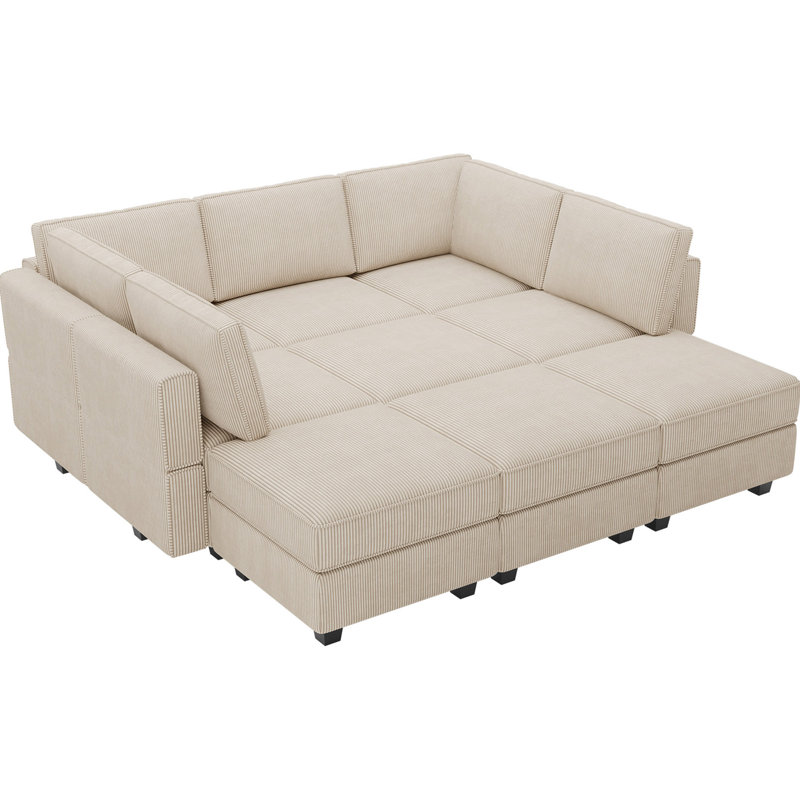 Neemi Upholstered Sectional, Beige Corduroy