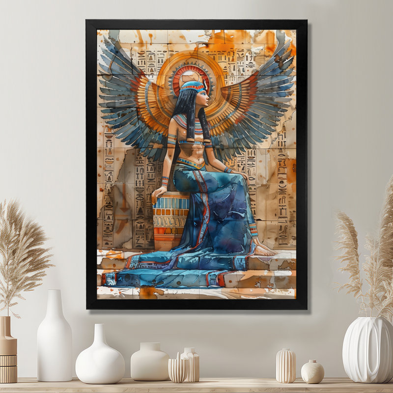 Bleu et beige, déesse égyptienne II - Égypte, impression d'art mural, Toile encadrée noire simple