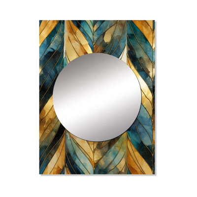 Gold And Green Gilded Chevron Reverie - chevron  Large Wall Mirror, Chevron Decorative Mirror, Printed Metal Art