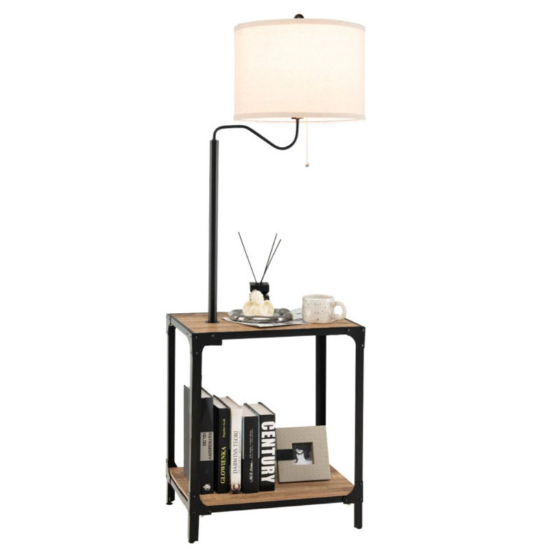 360° Rotatable Floor Lamp With End Table And USB Charging Ports