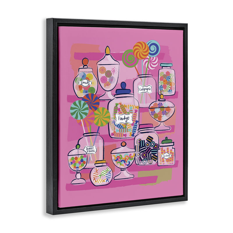  Art mural sur toile Bright Candy Jars par Lisa Perry White, Cadre flottant noir de jais, H 21 po x l 17 po