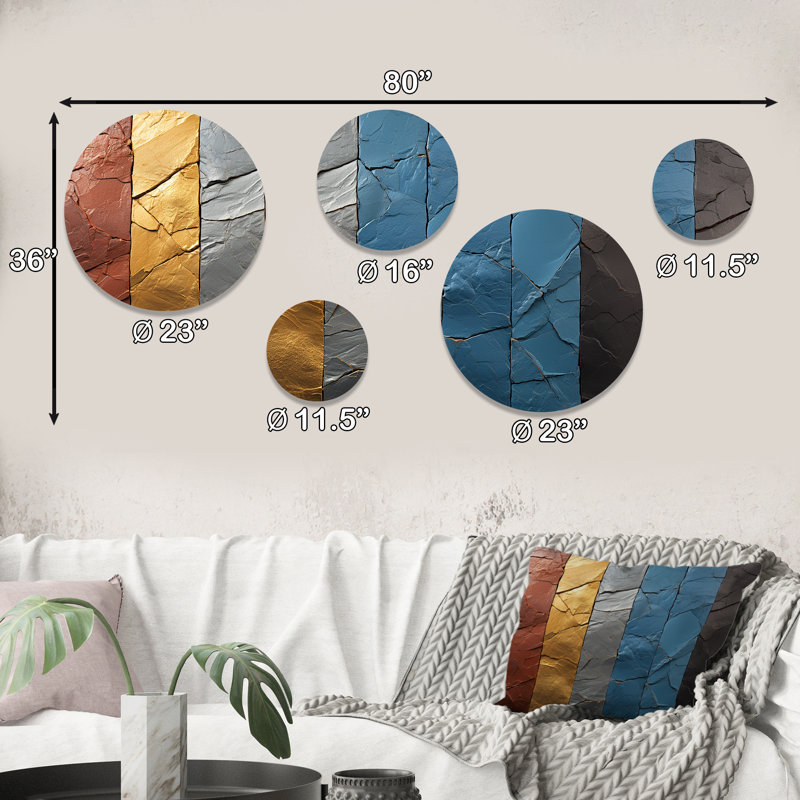 Boho Earth Element Stones Mosaic I - ensemble d'art mural rond en mosaïque Boho