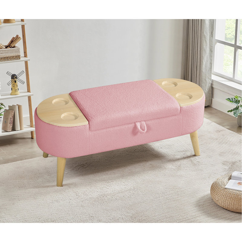 Banc de rangement repose-pieds ovale en tissu velours avec grand espace de rangement pour la vie, Rose
