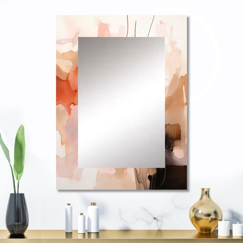 «Distant Clouds Abricot Crush Infusion II», formes abstraites, miroir mural, rose, impression sur métal, 32 po x 24 po