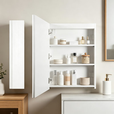 Miroir à DEL avec armoires à pharmacie pour salle de bain, 28 po x 20 po, fixation murale, désembueur intégré, gradation continue, température de couleur de 3 000 K / 5 500 K, tablette réglable