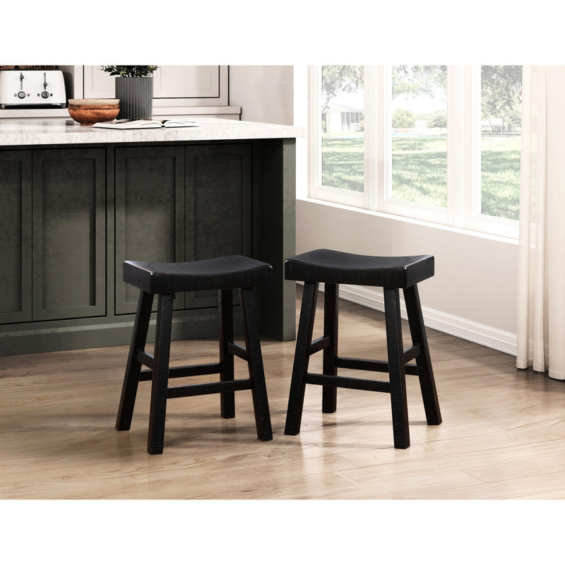 Table et tabourets noirs à hauteur de comptoir en bois massif pour une maison élégante et polyvalente, Noir, Noir