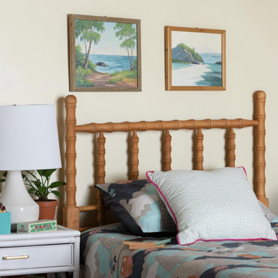 Willshine Bamboo Motif Headboard - Handcrafted Timber Panel With Ornamental Rotated Spindle Design, Twin, Oak Brown