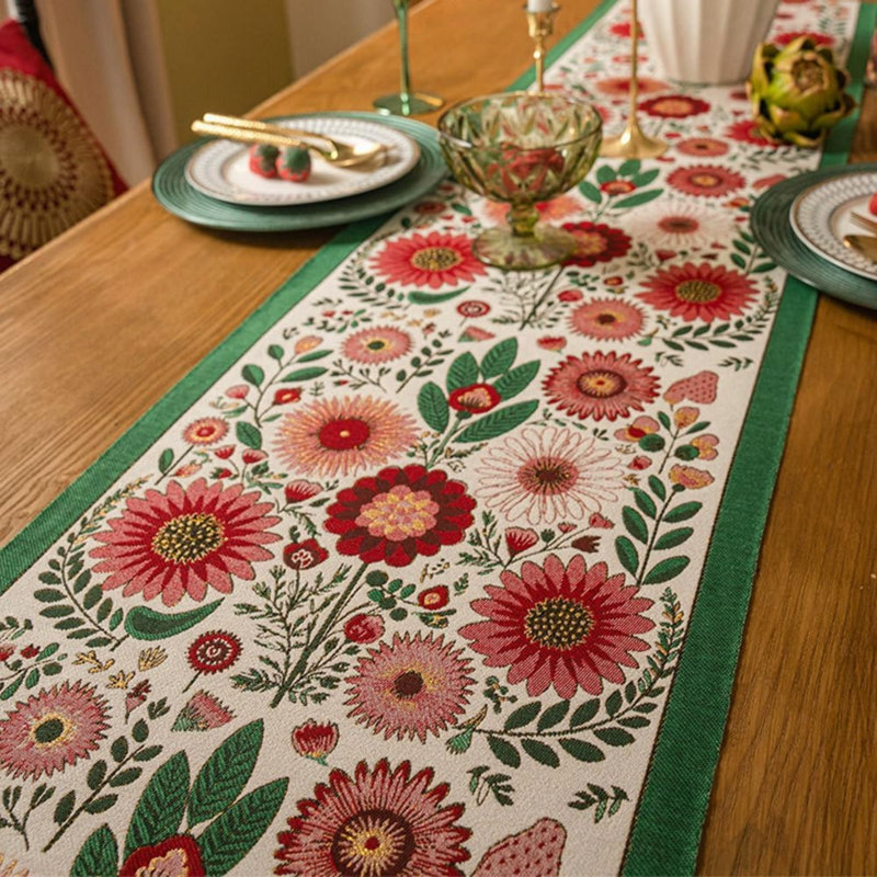 Retro-Luxury Floral Table Runner, Tablecloth with Tassels for Kitchen Dining Table 35 x 180 cm