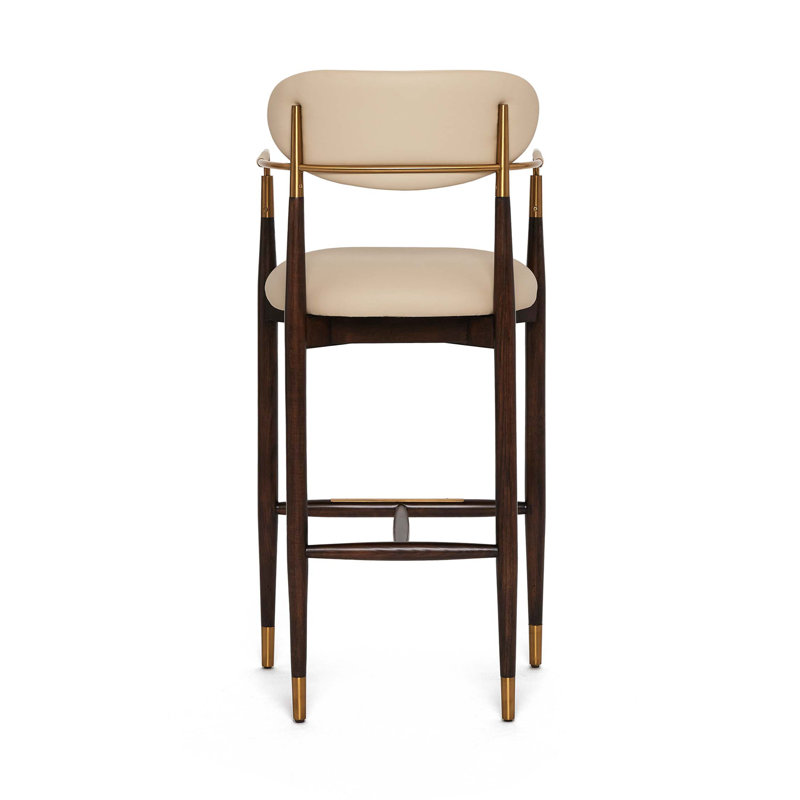 Cidra Stool, Cream Latte Seat/Classic Walnut/Satin Brass Frame, Bar Stool (30.5" Seat Height)