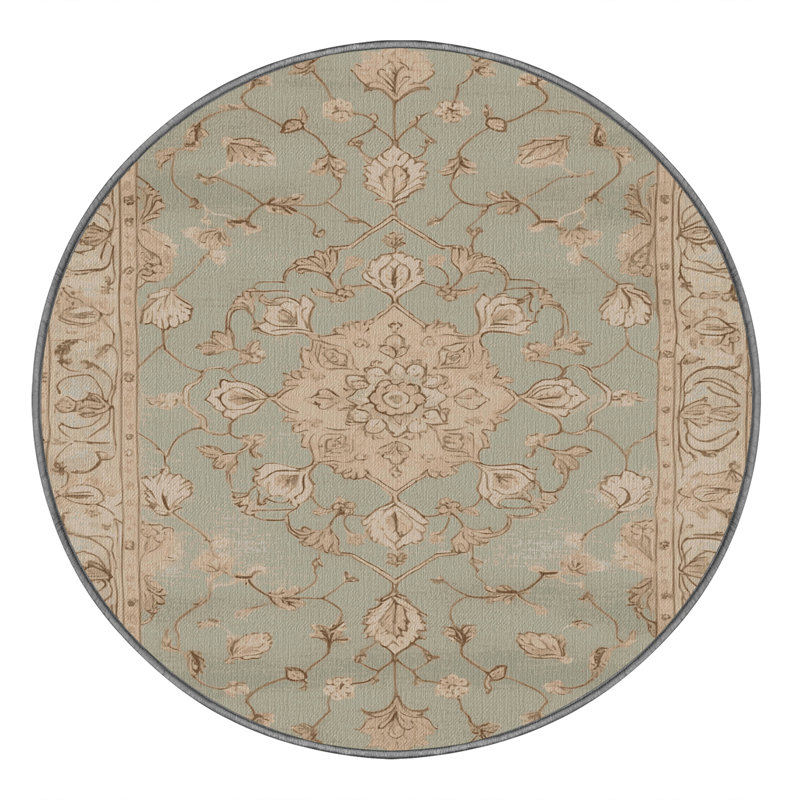 Machine Washable Tabriz Gray Area Rug, Round 4'