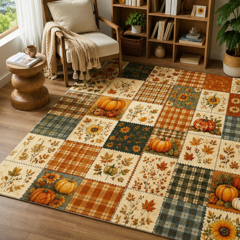 Tapis floral 1 pièce Patchwork Pumpkin, L 78,7 po x L 118,1 po x 1 pièce