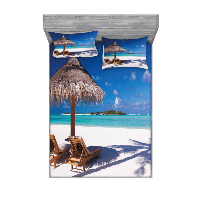 Ensemble de draps Island Caribbean Honeymoon Beach, Ensemble de draps pour lit double avec un drap-hou