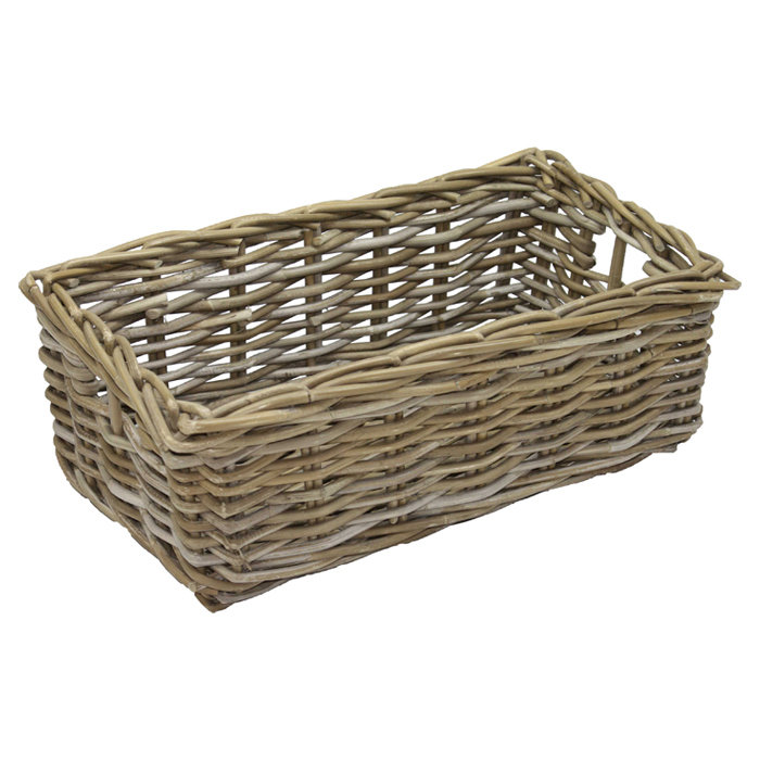 16cm Rattan Rectangular Basket in Grey